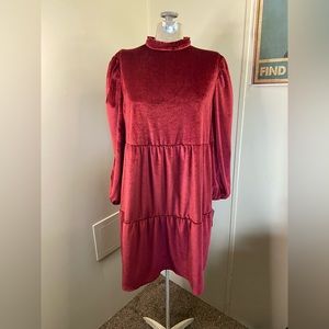 Ophelia Roe New Red Velour High Neck Long Sleeve Dress Women’s Large